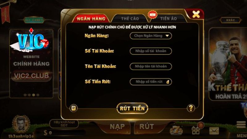 Anh em có thể chọn hình thức rút thưởng từ ví game về tài khoản ngân hàng